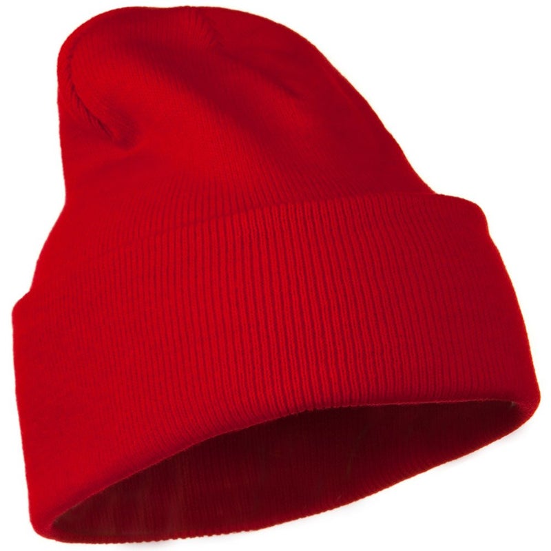 Mega Cap MG 12 Inch Long Knitted Beanie (Red OSFM) - Image 4